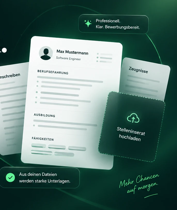 Lebenslauf, Anschreiben, Zeugnisse und Stelleninserat als Beispiel für X25 Apply